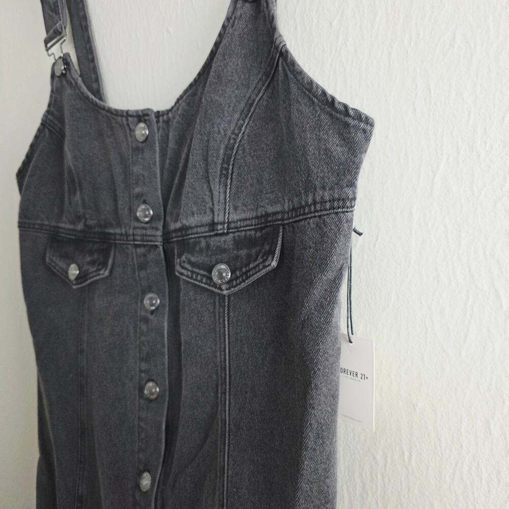 Forever 21 Plus Black Denim Overall Mini Dress Button Front 0X NWT - Picture 7 of 10